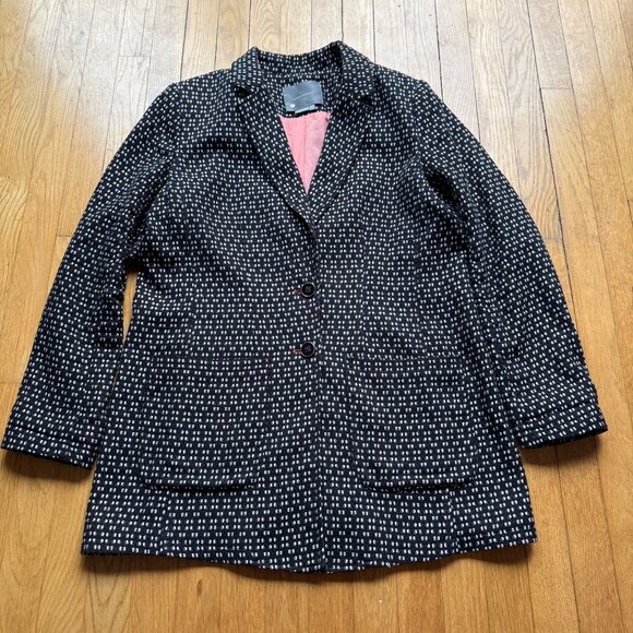 Anthropologie Size L Black & White Filipa Single-Breasted Textured Blazer Jacket - Picture 8 of 16